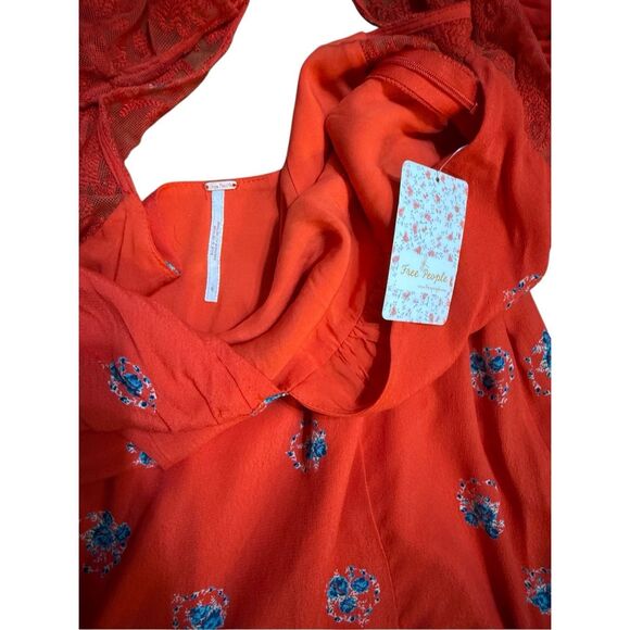🌺NEW Free People Mockingbird Coral Red Floral Print Backless Mini Dress Sz 6 - Picture 5 of 14
